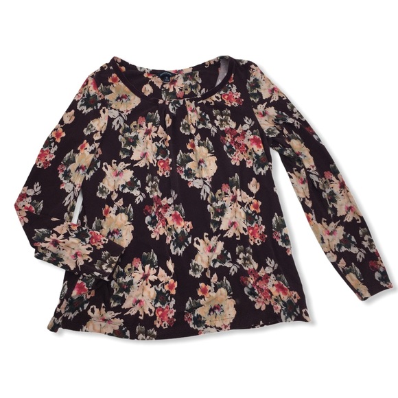 Lands End Purple Floral Long Sleeve Blouse Shirt